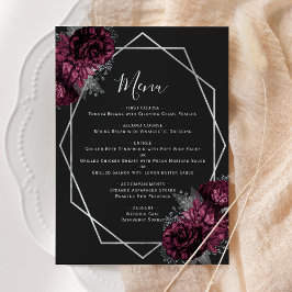 Menu Bourgogne Floral Argent Mariage noir géométrique