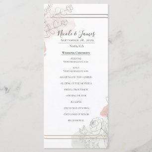 Menu Boutonnière Esquisse Sage & Fleur de Mariage Rose