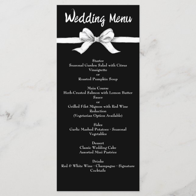 Menu Bow noir et blanc | Mariage élégant | Monochrome M (Devant)