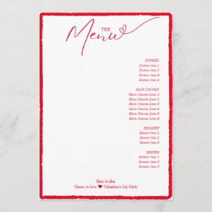 Menu Bravo pour aimer Simple Minimal Red Heart Script