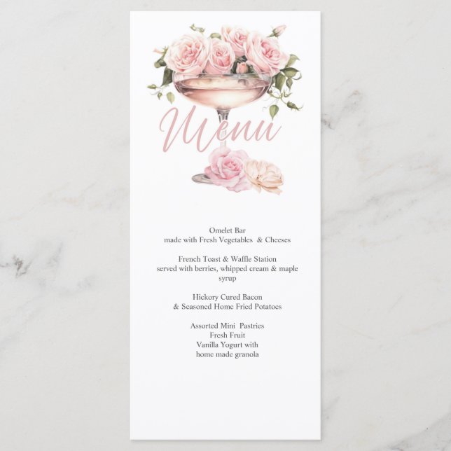 Menu Bridal Brunch, Bridal shower, floral, elegant (Devant)