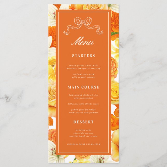 Menu Bright Citrus Yellow Orange Bridal Shower Wedding (Devant)