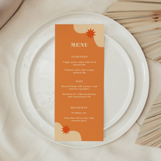 Menu Bright Orange Retro Mariage d'été (Créateur téléchargé)