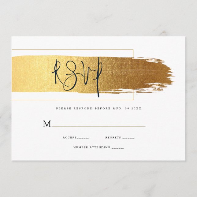 Menu Brosse d'or et typographie noire RSVP (Devant)