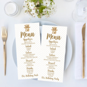 Menu Brown Teddy Bear Pois fête d'anniversaire nourritu