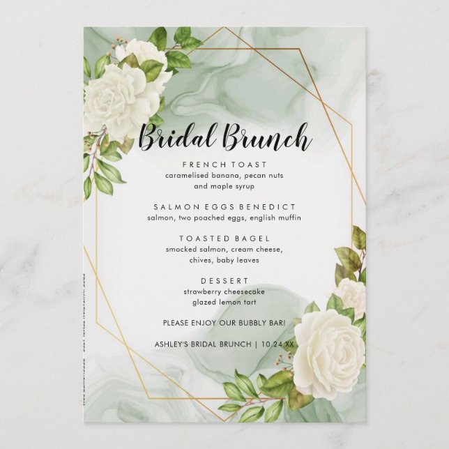 Menu Brunch Floral Bridal Roses Blanches (Devant)