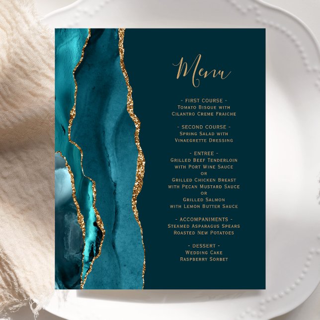 Menu Budget Dark Turquoise Gold Agate Mariage (Créateur téléchargé)