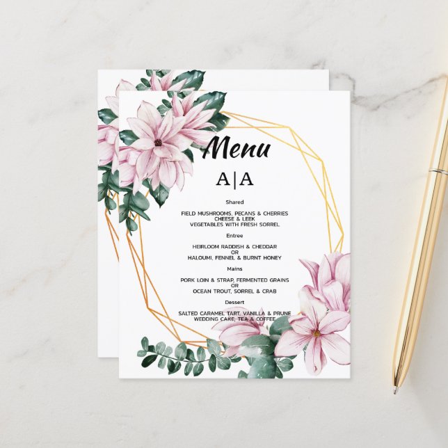 Menu Budget/Mariage/Menu plat. (Devant/Arrière en situation)