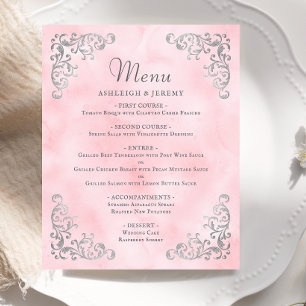 Menu Budget Silver Blush Pink Vintage Wedding
