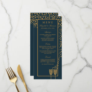 Menu Bulles de Champagne d'or - Bleu & Or - Mariage