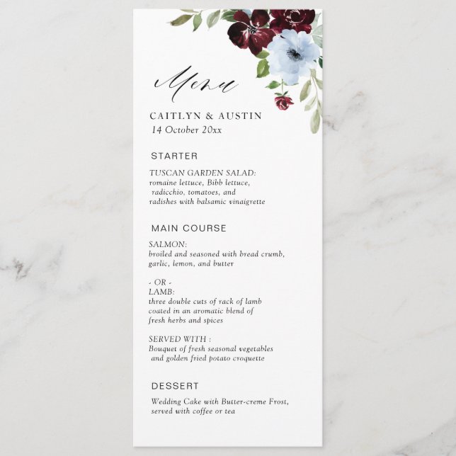 menu burgundy bleu mariage (Devant)