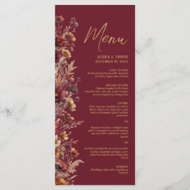 Menu Burgundy Boho Chic Wildflowers Elegant Wedding