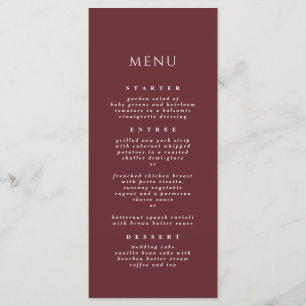 Menu Burgundy Simple Chic Moderne Élégant Dîner Mariage