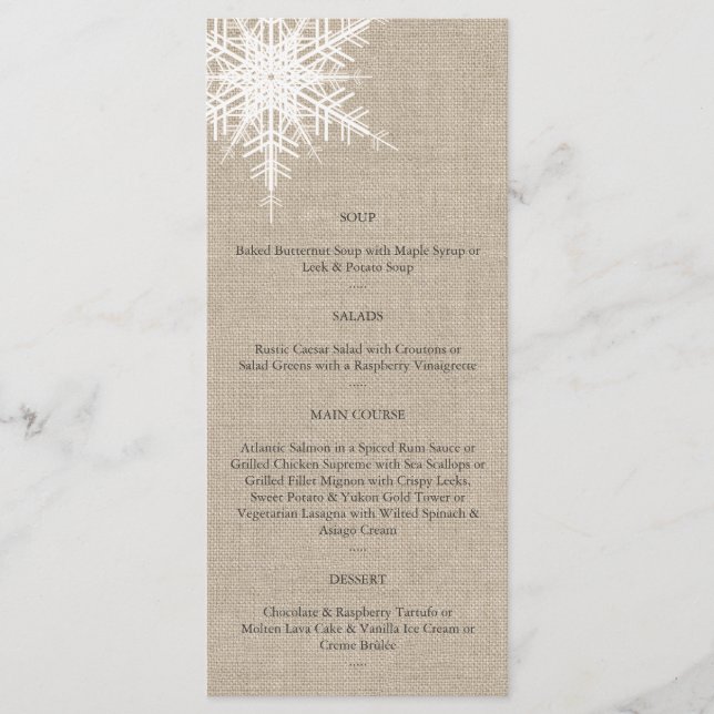 Menu Burlap Snowflake (Devant)