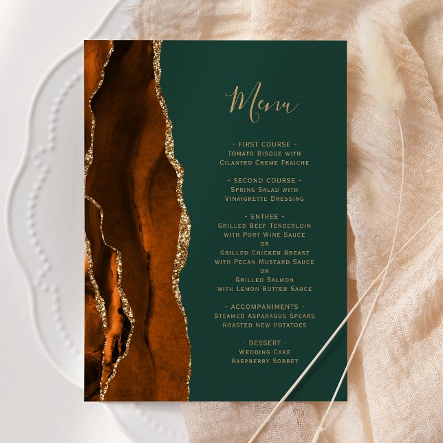 Menu Burnt Orange Agate Green Wedding (Créateur téléchargé)