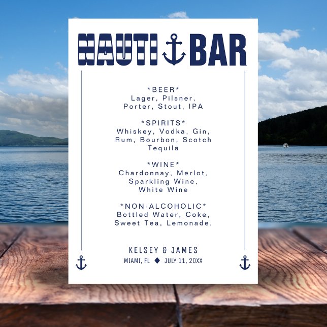 Menu Buvons Nauti Nautical Mariage Bar Boissons (Let's Get Nauti Nautical Wedding Bar Drinks Menu
)