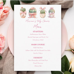 Menu Cactus Ruban rose Bébé fille Douche