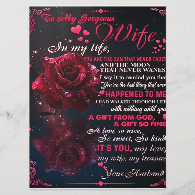 Menu Cadeau Lettre À Ma Femme, Cadeau De Mariage Amour  (Devant)