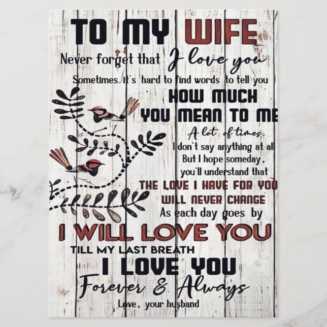 Menu Cadeau Pour Femme | À ma femme belle lettre (Devant)