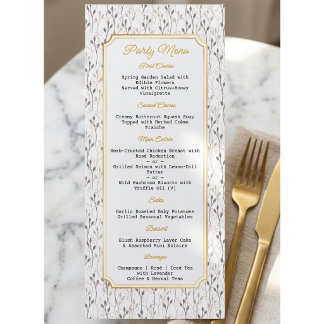 Menu Cadre botanique floral élégant pour fête en or