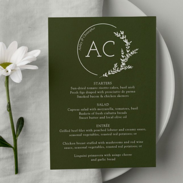 Menu Cadre de Foliage Moderne Olive Green Mariage Récep (Créateur téléchargé)