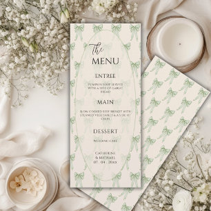 Menu Cadre de nœud ruban vert Mariage élégant