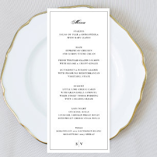 Menu Cadre   Élégant Monogramme Mariage Blanc