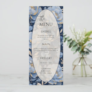 Menu Cadre Floral Bleu Élégant de Mariage