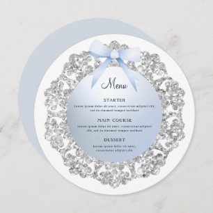 Menu Cadre Parties scintillant Argent Bleu Bow rond