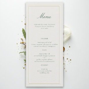 Menu Cadre Vert Classique Formel Mariage Ecru Élégant