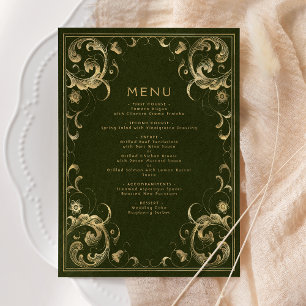 Menu Cadre Vintage Mariage Vert Olive Or