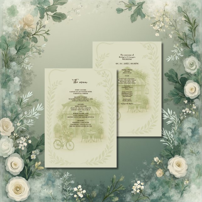 Menu café mariage extérieur vert romantique (Créateur téléchargé)