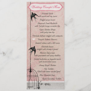 Menu Cage à oiseaux en damas rose vintage pour annoncer
