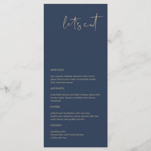 Menu CAITLIN- Marine et or minimal moderne mangeons (Devant)