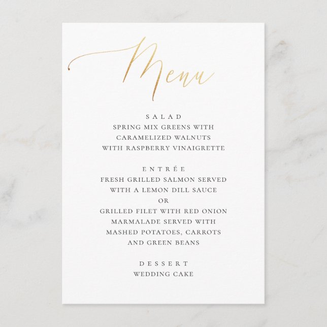 Menu Calligraphie d'or classique | Élégant Mariage form (Devant)
