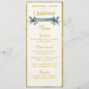 Menu Calligraphie d'or Dîner de Noël en famille