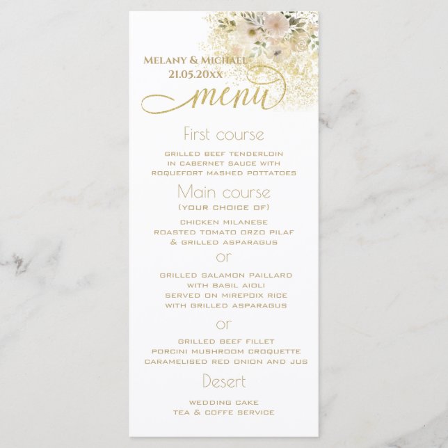 Menu Calligraphie dorée romantique rose doux (Devant)