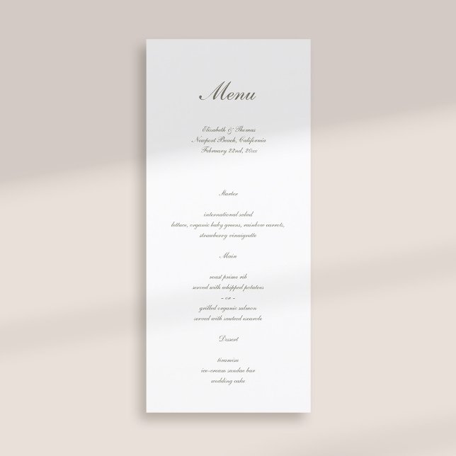 Menu Calligraphie formelle Classique Ivoire Simple Mari (formal traditional elegant calligraphy wedding menu card ivory classic)