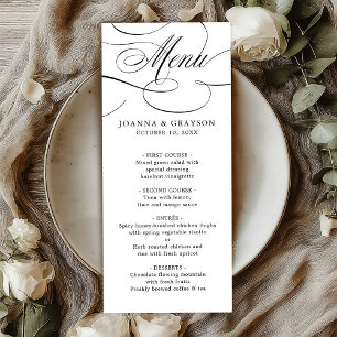 Menu Calligraphie moderne mariage noir blanc intemporel