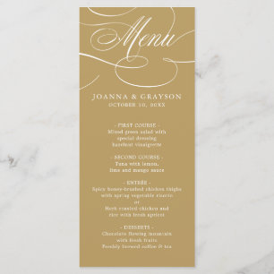 Menu Calligraphie moderne or intemporel et mariage blan