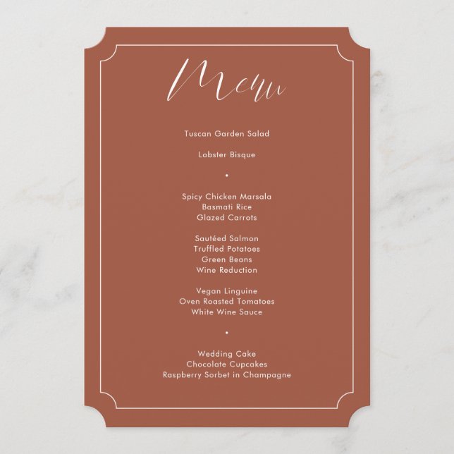 Menu Calligraphie moderne Script Terracotta Mariage (Devant)