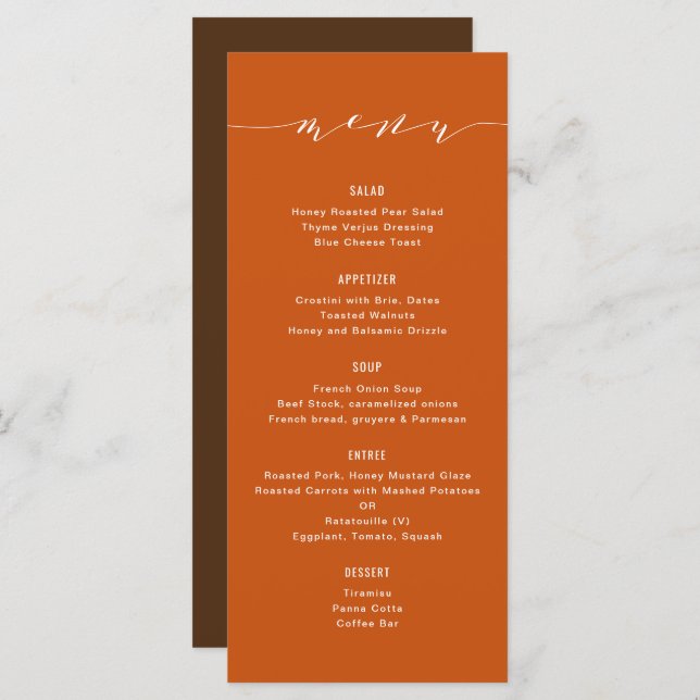 Menu Calligraphie moderne simple Brûlé Orange Chute Bro (Devant / Derrière)