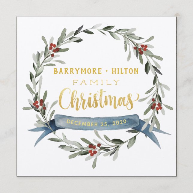 Menu Calligraphie Or Élégant Sprig Dîner de Noël (Devant)