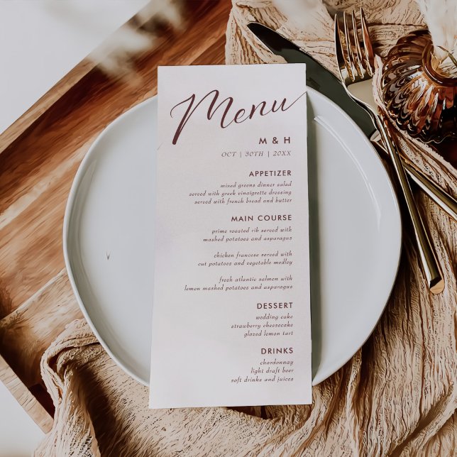 Menu Calligraphie simple Mariage rustique (Créateur téléchargé)