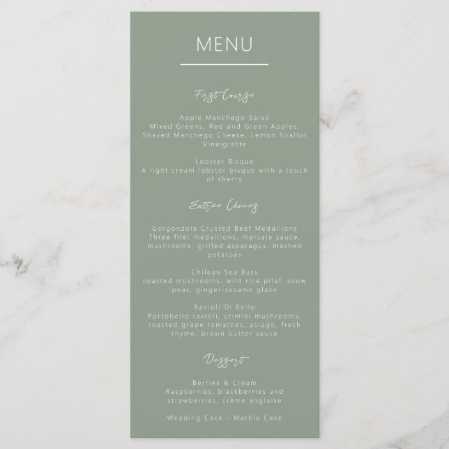 Menu Calligraphie verte simple et moderne (Devant)