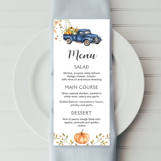 Menu Camion bleu, menu imprimable citrouille modif (Créateur téléchargé)