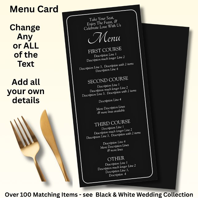 Menu Card - Black White - Add your own details Menükarte (Von Creator hochgeladen)