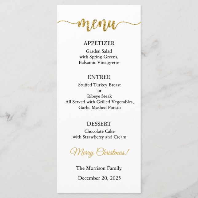 Menu Card, Christmas Menu, Dinner, Lunch Menükarte (Vorderseite)