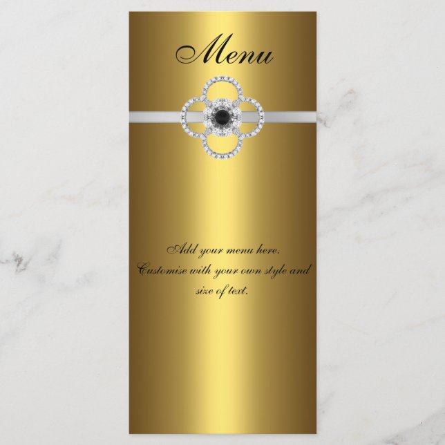 Menü Card Gold Black Silver Diamond Jewel Menükarte (Vorderseite)