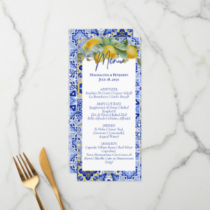 Menu Carrelage bleu italien Citrons Côte Amalfi Mariage